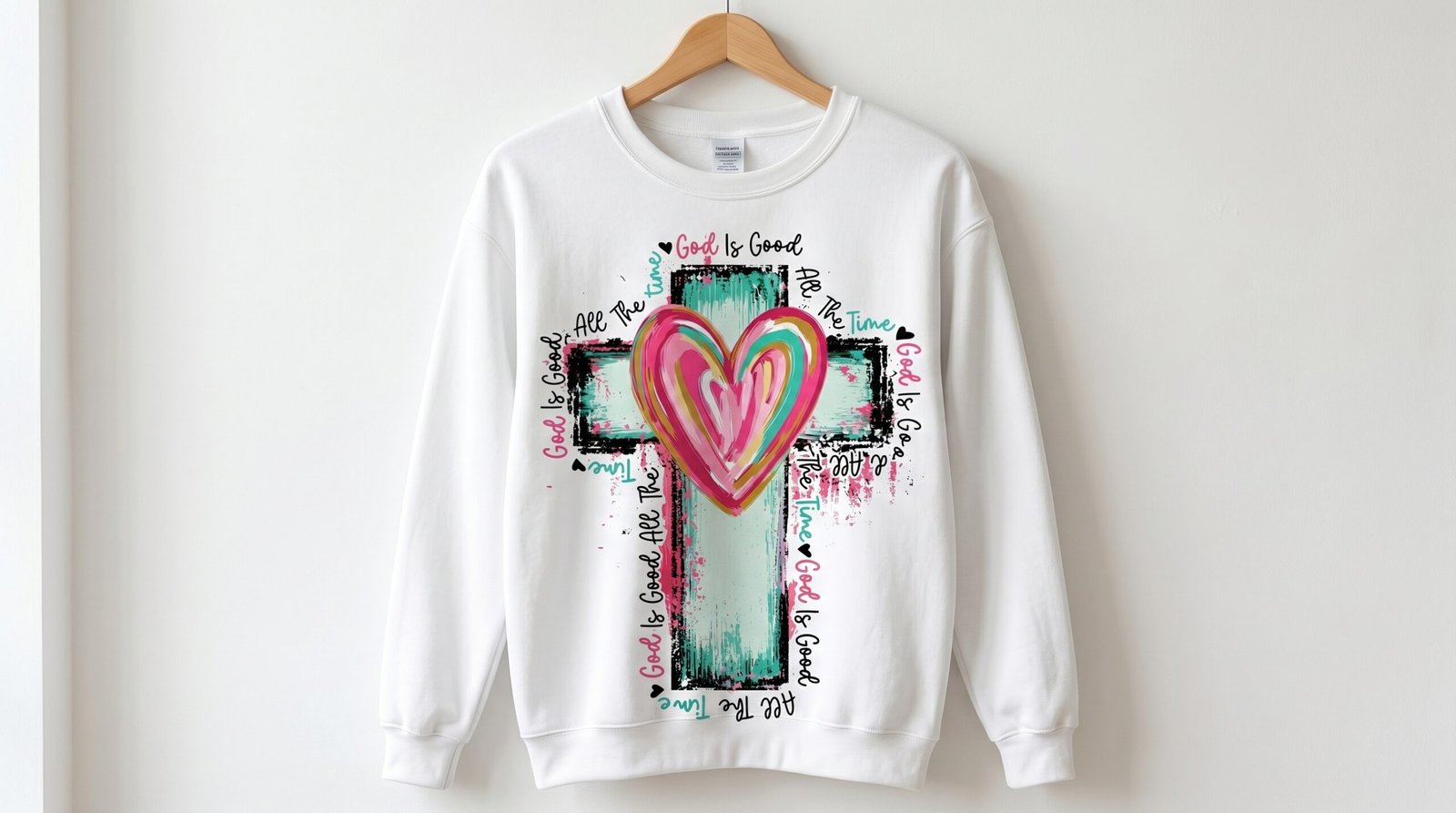 Heart Cross Crewneck Sweatshirt — Christian Faith Graphic Pullover - Image 2