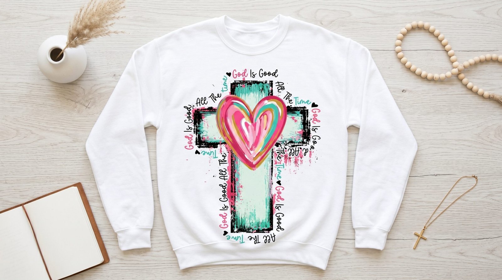 Heart Cross Crewneck Sweatshirt — Christian Faith Graphic Pullover - Image 5