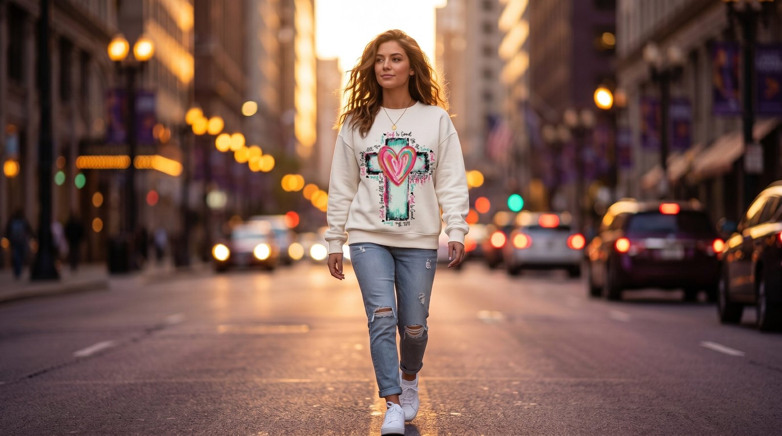 Heart Cross Crewneck Sweatshirt — Christian Faith Graphic Pullover - Image 6