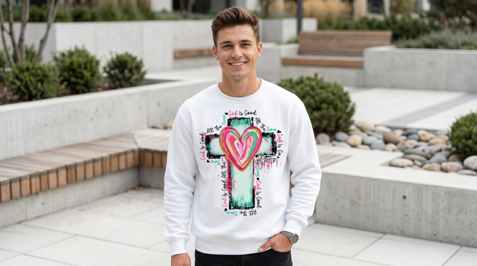 Heart Cross Crewneck Sweatshirt — Christian Faith Graphic Pullover - Image 4