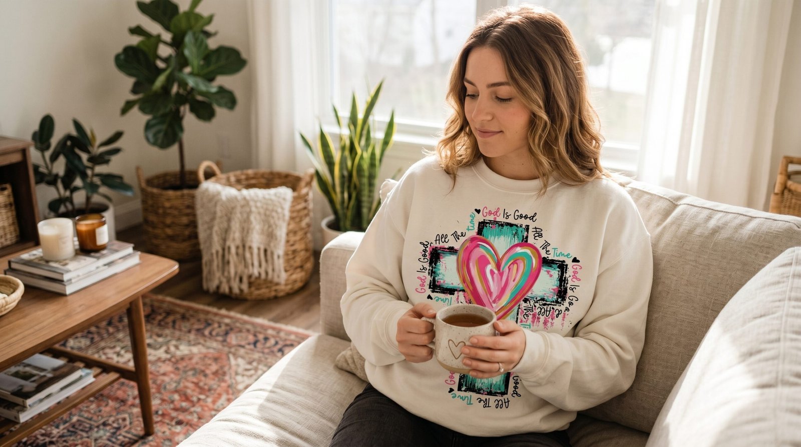 Heart Cross Crewneck Sweatshirt — Christian Faith Graphic Pullover - Image 3