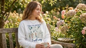 Your Praise Crewneck Sweatshirt | Floral Lettering Christian Faith Quote