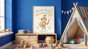 Rolled Poster — “Put on the Full Armor of God” Kids Wall Art (Ephesians 6:11)