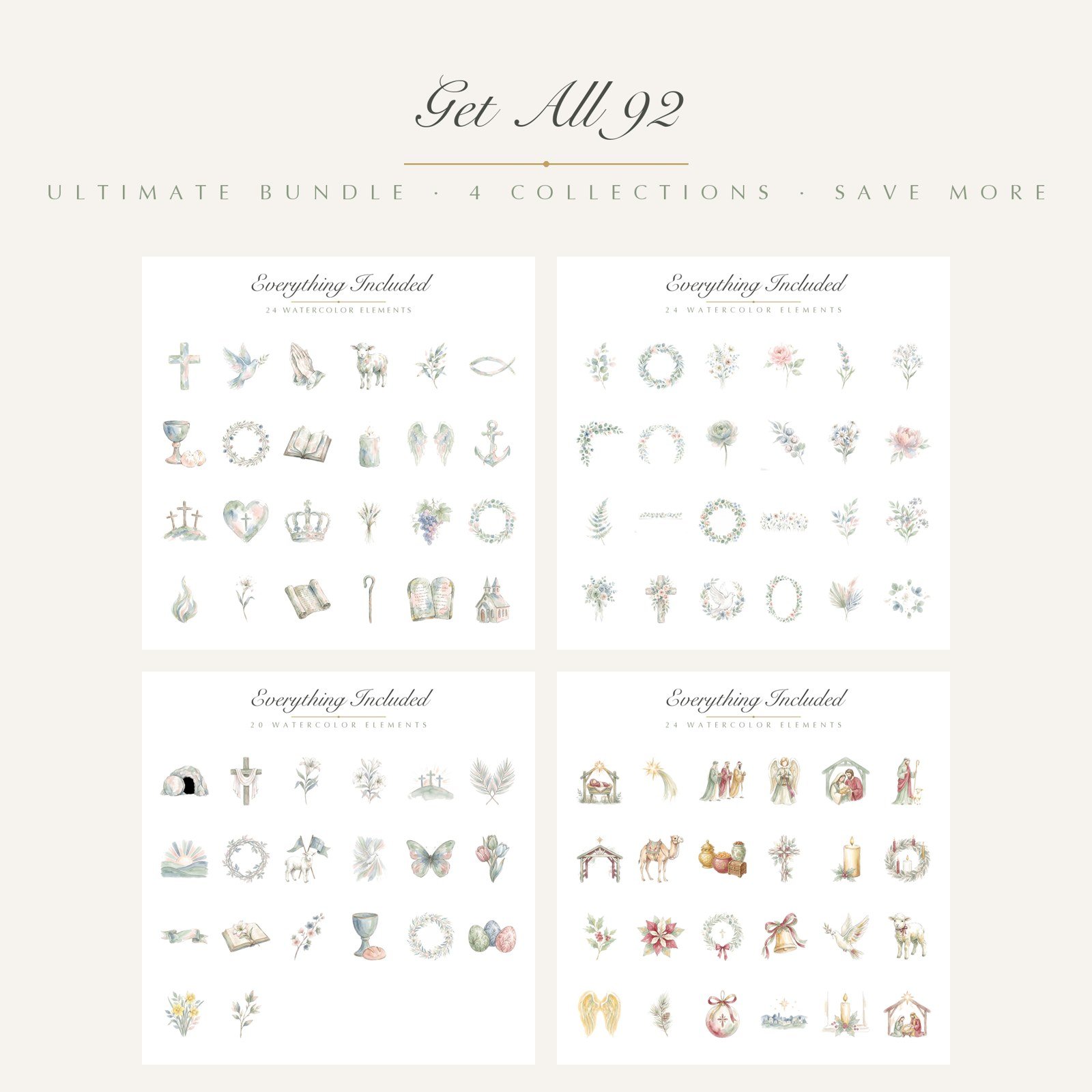 Watercolor Christian Faith Clipart, 24 PNG, Cross Dove Lamb Communion, Commercial Use, Religious Sublimation Graphics, Digital Download - Image 20