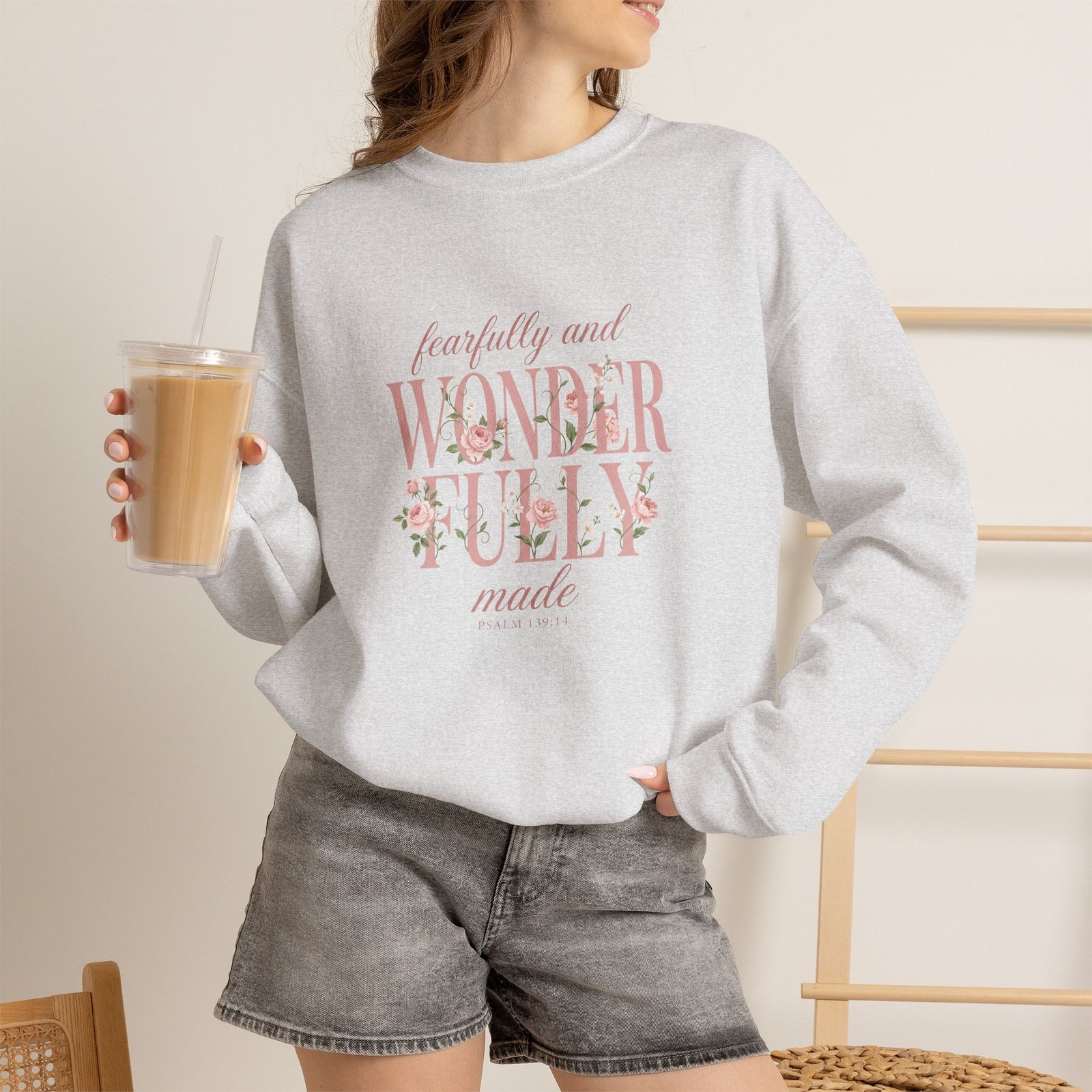 Fearfully and Wonderfully Made Sweatshirt, Floral Christian Crewneck, Psalm 139:14 Bible Verse, Faith Gift for Women - Image 11