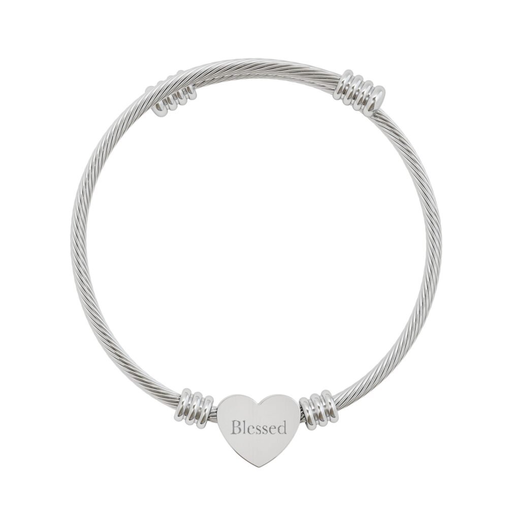 Blessed Heart Cuff Bracelet, Engraved Christian Faith Gift, Bible Verse Bracelet, Religious Gift for Her