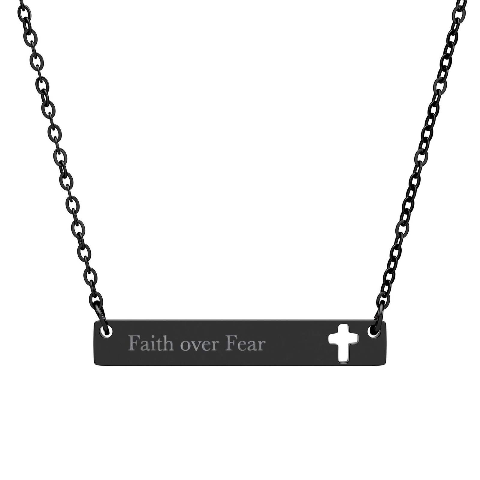 Faith Over Fear Cross Necklace, Engraved Cutout Cross Bar Pendant, Christian Faith Gift, Bible Verse Jewelry, Gift for Her Him - Image 2