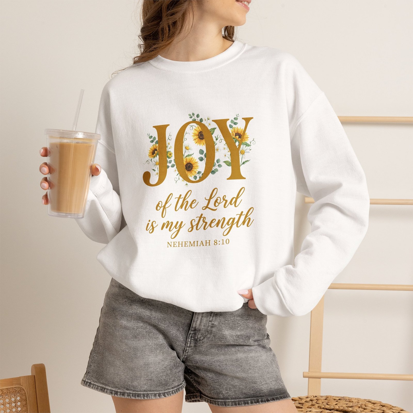 The Joy of the Lord Is My Strength Sweatshirt, Sunflower Christian Crewneck, Nehemiah 8:10 Verse, Faith Gift Women - Image 6