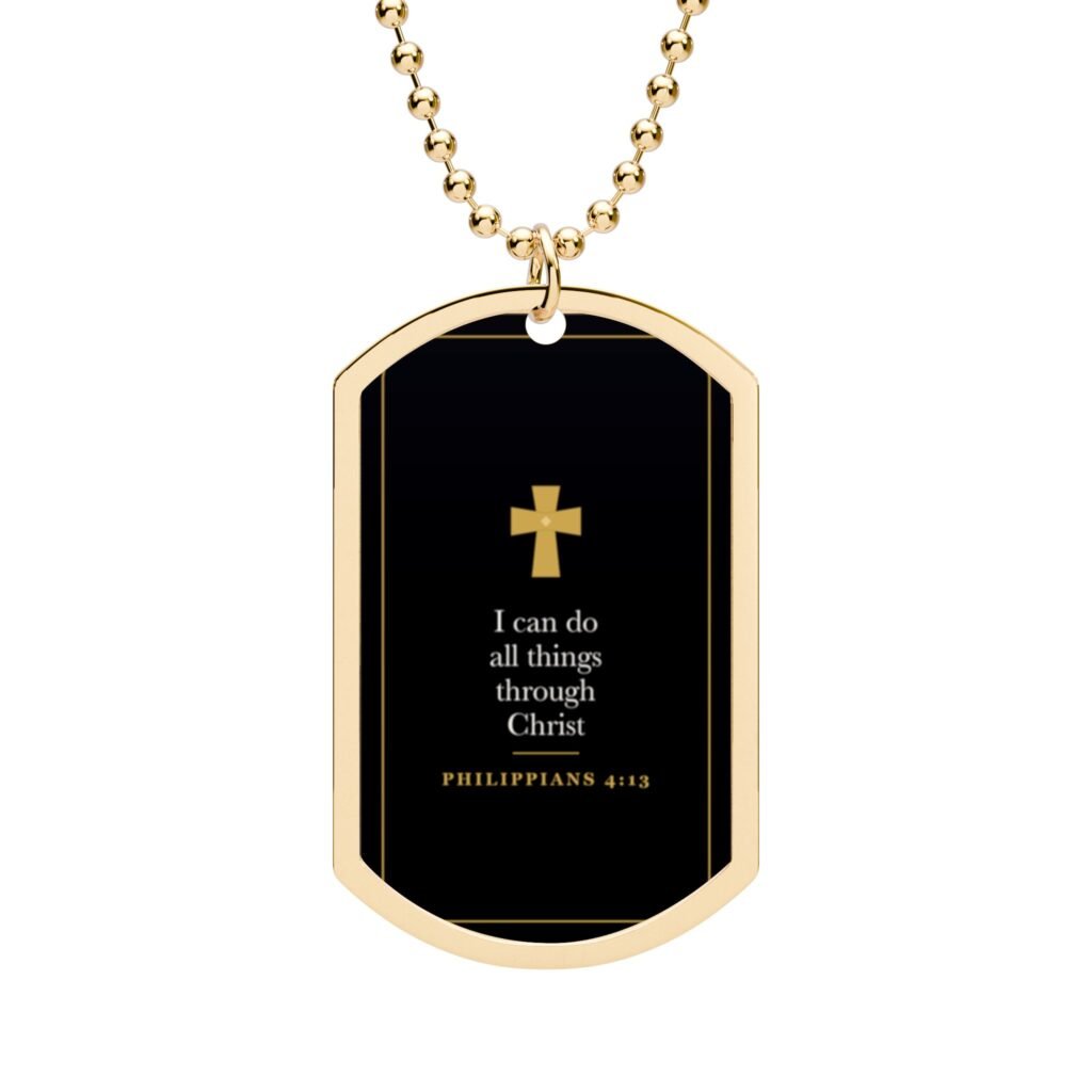Philippians 4:13 Dog Tag Necklace, I Can Do All Things Through Christ, Christian Gift for Men, Bible Verse Pendant for Him
