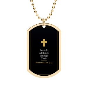 Philippians 4:13 Dog Tag Necklace, I Can Do All Things Through Christ, Christian Gift for Men, Bible Verse Pendant for Him