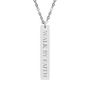 Walk by Faith Vertical Bar Necklace, Engraved Christian Faith Gift, Bible Verse Pendant for Her Him