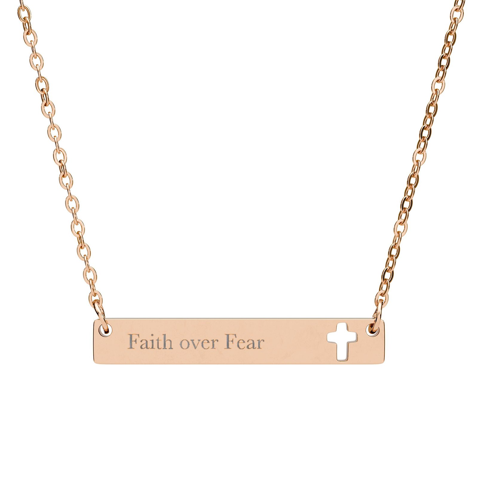 Faith Over Fear Cross Necklace, Engraved Cutout Cross Bar Pendant, Christian Faith Gift, Bible Verse Jewelry, Gift for Her Him - Image 3