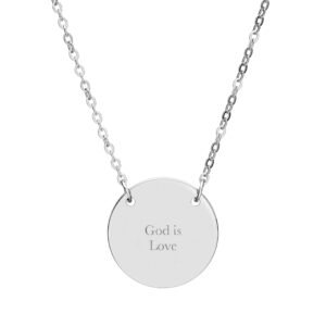 God is Love Circle Necklace, 1 John 4:8 Engraved Christian Gift, Bible Verse Pendant for Her