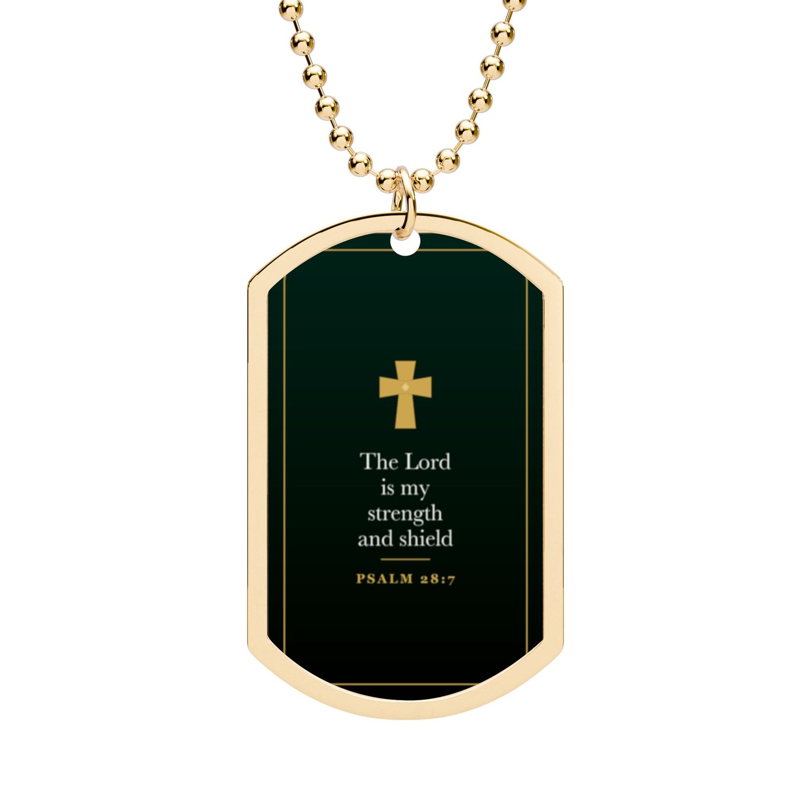 Psalm 28:7 Dog Tag Necklace, The Lord is My Strength and Shield, Christian Faith Gift for Men, Bible Verse Pendant for Him