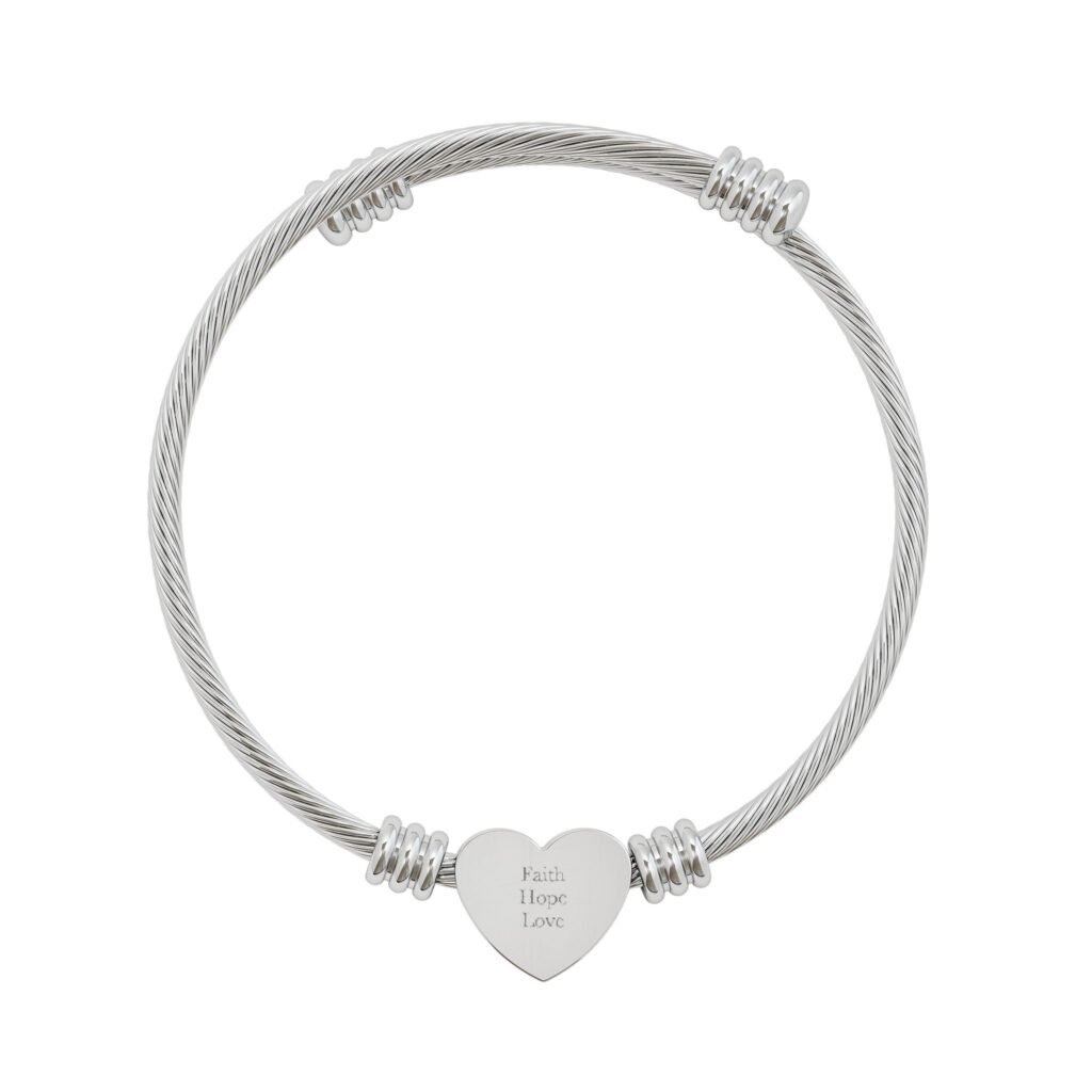Faith Hope Love Heart Cuff Bracelet, 1 Corinthians 13 Engraved Christian Bracelet for Her