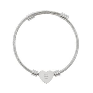 Faith Hope Love Heart Cuff Bracelet, 1 Corinthians 13 Engraved Christian Bracelet for Her