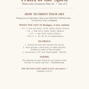 Fruits of the Spirit Wall Art Set, Christian Watercolor Scripture Prints (Instant Download)