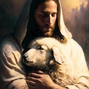 Jesus Lamb of God Watercolor Art, Golden Cross Faith Printable (Digital Download)
