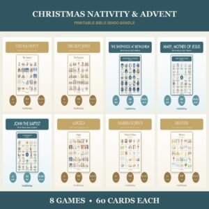 Christmas Nativity Bible Bingo Bundle | 8 Printable Games, 60 Cards Each | Advent Sunday School Christian Kids Activity PDF