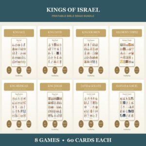 Kings of Israel Bible Bingo Bundle | 8 Printable Games, 60 Cards Each | David Solomon Sunday School Christian Kids Activity PDF