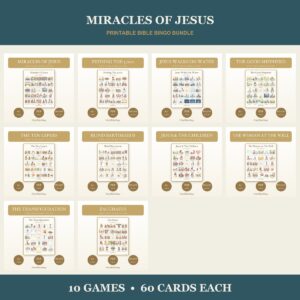 Miracles of Jesus Bible Bingo Bundle | 10 Printable Games, 60 Cards Each | Sunday School VBS Christian Kids Activity PDF