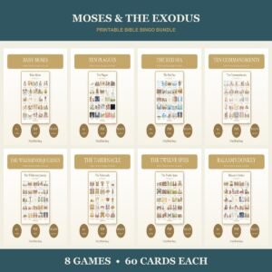 Moses & the Exodus Bible Bingo Bundle | 8 Printable Games, 60 Cards Each | Ten Commandments Sunday School Christian Activity PDF