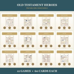 Old Testament Heroes Bible Bingo Bundle | 12 Printable Games, 60 Cards Each | Sunday School VBS Kids Christian Activity PDF