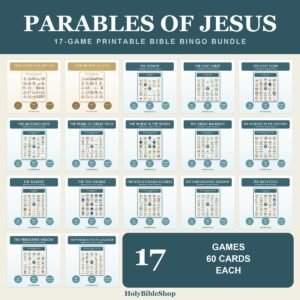 Parables of Jesus Bible Bingo Bundle | 17 Printable Games, 60 Cards Each | Sunday School VBS Youth Group Church Christian Activity PDF