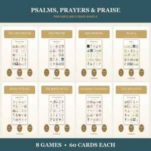 Psalms Prayers & Praise Bible Bingo Bundle | 8 Printable Games, 60 Cards Each | Sunday School Christian Kids Activity PDF