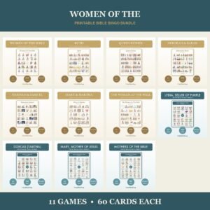 Women of the Bible Bingo Bundle | 11 Printable Games, 60 Cards Each | Ruth Esther Sunday School Christian Kids Activity PDF