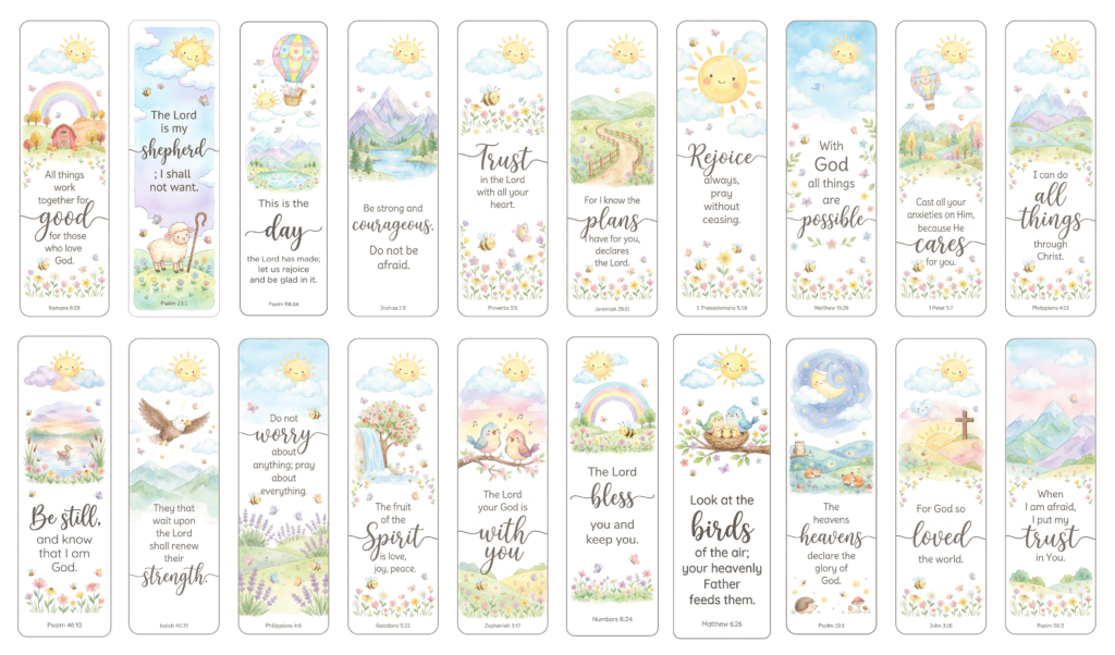 Printable Bible Verse Bookmarks PNG | Christian Scripture Bookmark Set | Faith Bible Study Tools | Encouraging Bible Quotes | Download