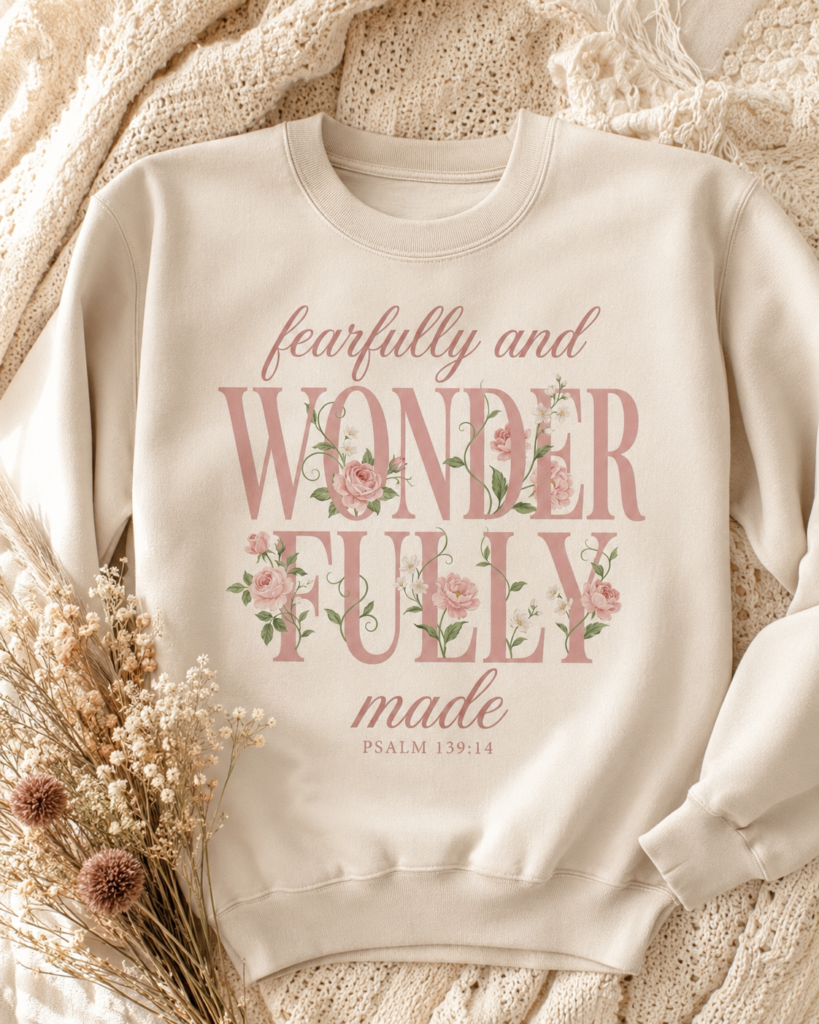 Fearfully and Wonderfully Made Sweatshirt, Floral Christian Crewneck, Psalm 139:14 Bible Verse, Faith Gift for Women