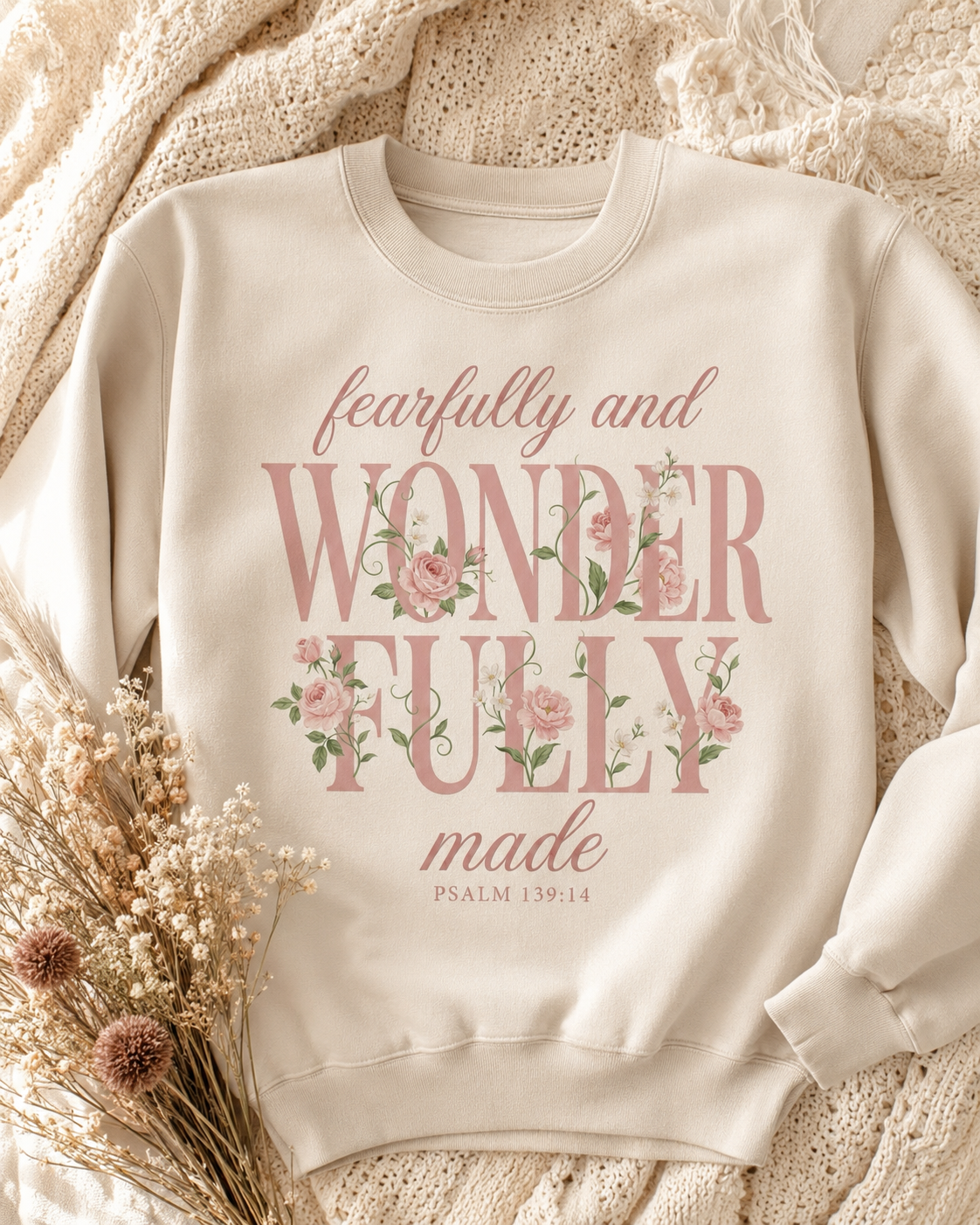 Fearfully and Wonderfully Made Sweatshirt, Floral Christian Crewneck, Psalm 139:14 Bible Verse, Faith Gift for Women
