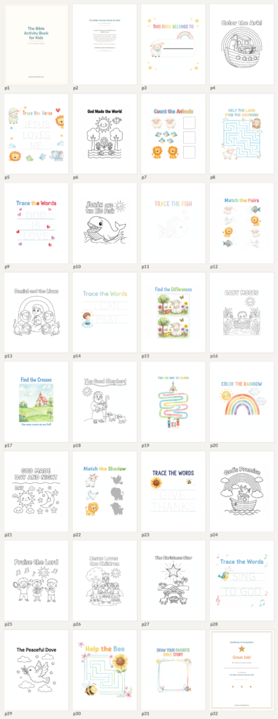 Bible Activity Book for Kids Printable, Christian Coloring Pages, Sunday School Activities, Kids Bible Workbook, Faith Mazes & Tracing
