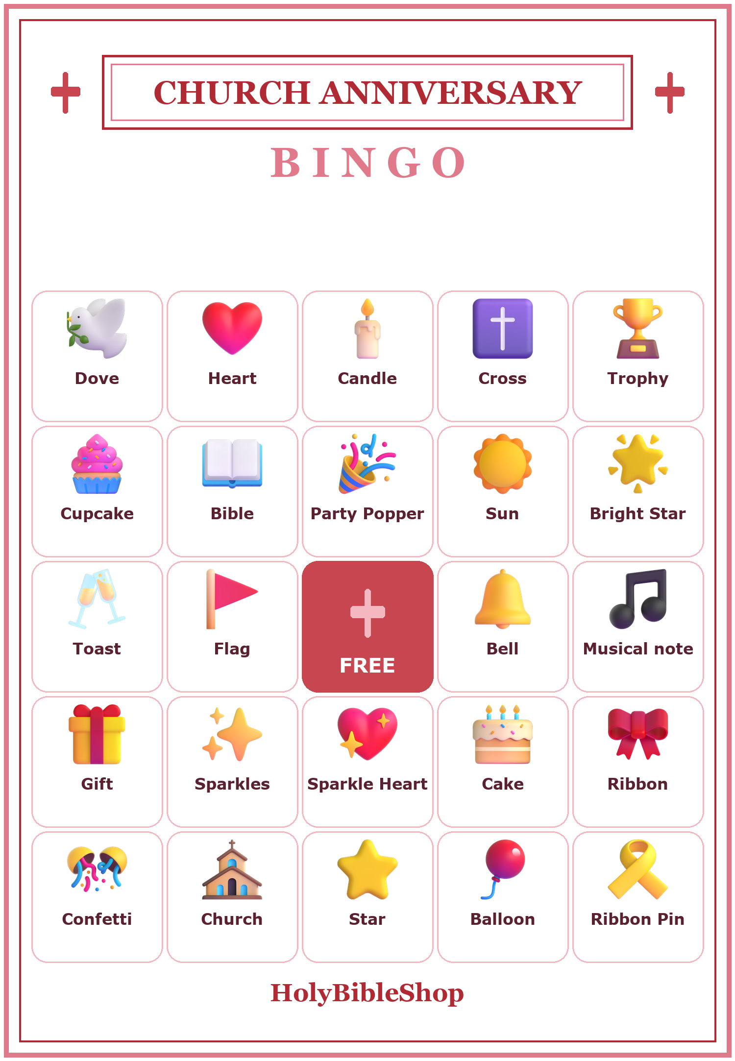 Church Anniversary Bingo, 60 Printable Bingo Cards, Christian Church Anniversary Game, Sunday School & Church Activity, Instant Download