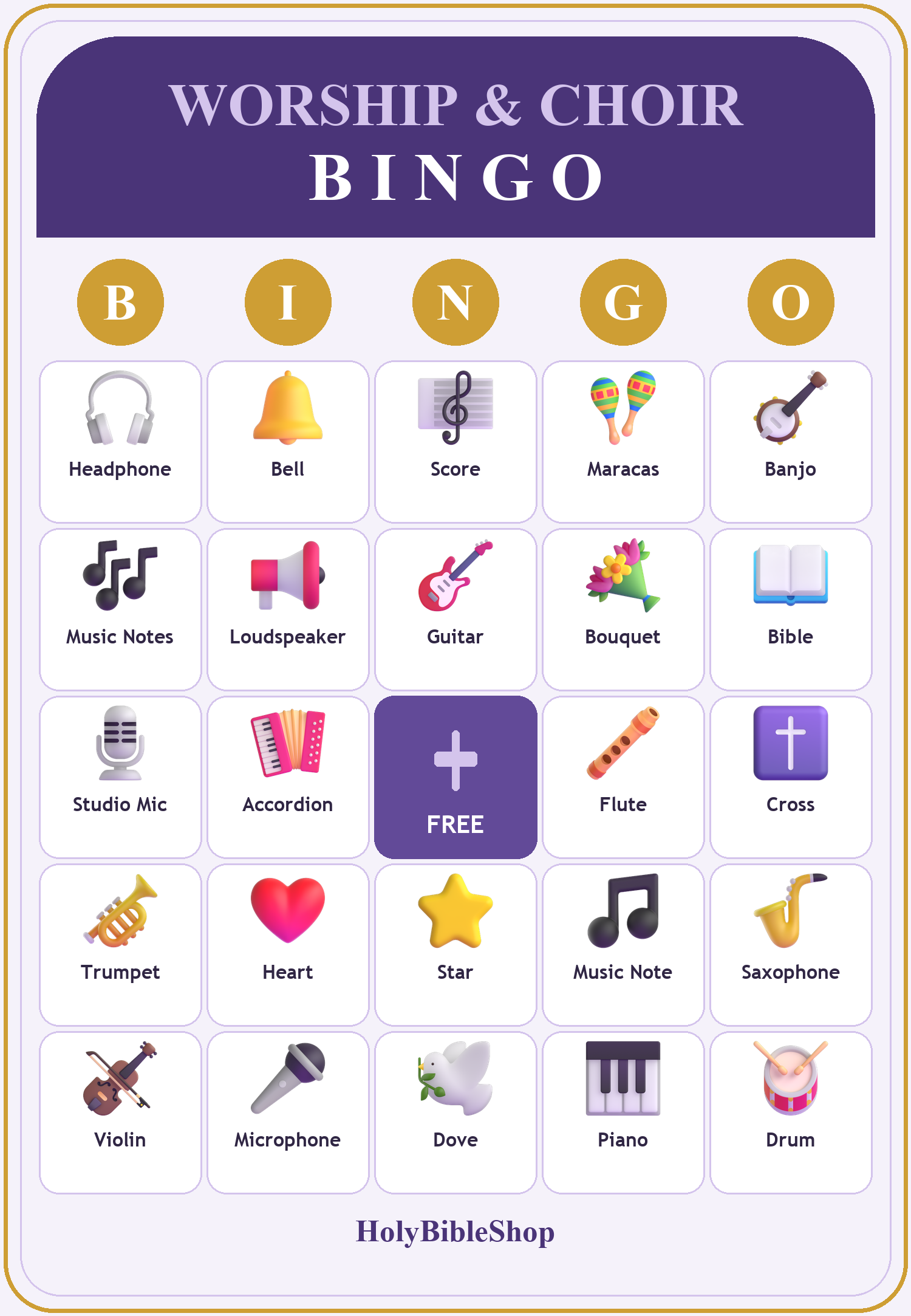 Worship Team and Choir Bingo, 60 Printable Bingo Cards, Christian Worship Team Choir Game, Sunday School & Church Activity, Instant Download