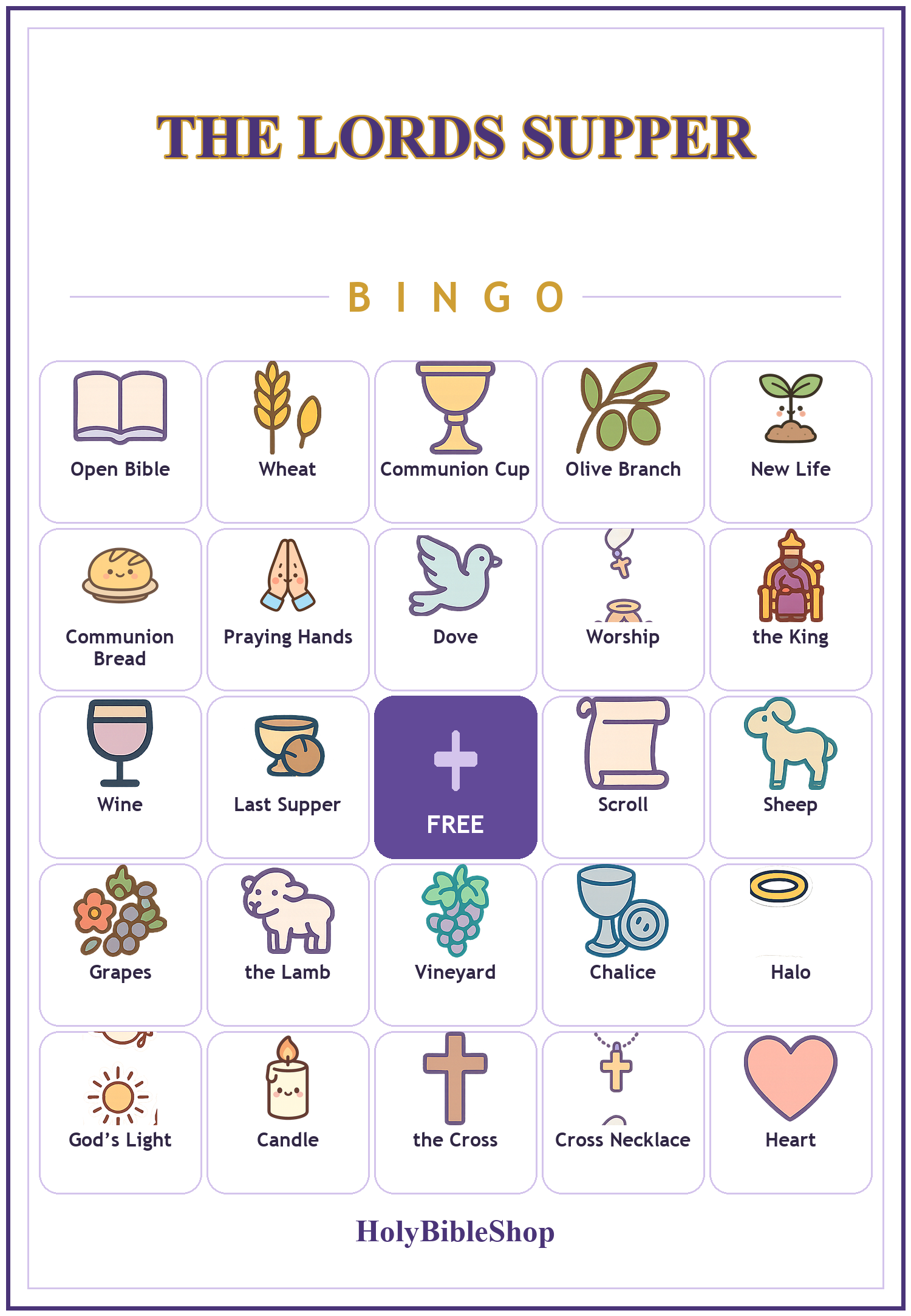 The Lord's Supper Bingo, 60 Printable Christian Cards, Communion Game, Sunday School Activity, Kids Bible Game, Bible Activity