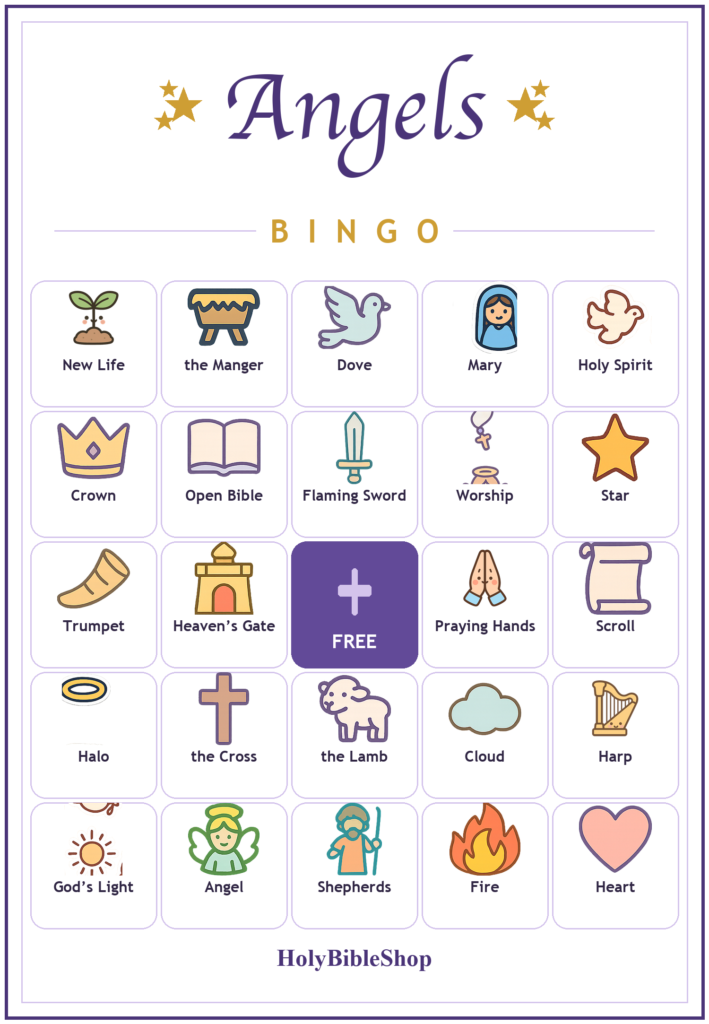 Angels Bingo, 60 Printable Christian Cards, Bible Angels Game, Sunday School Activity, Kids Bible Game, Heavenly Hosts