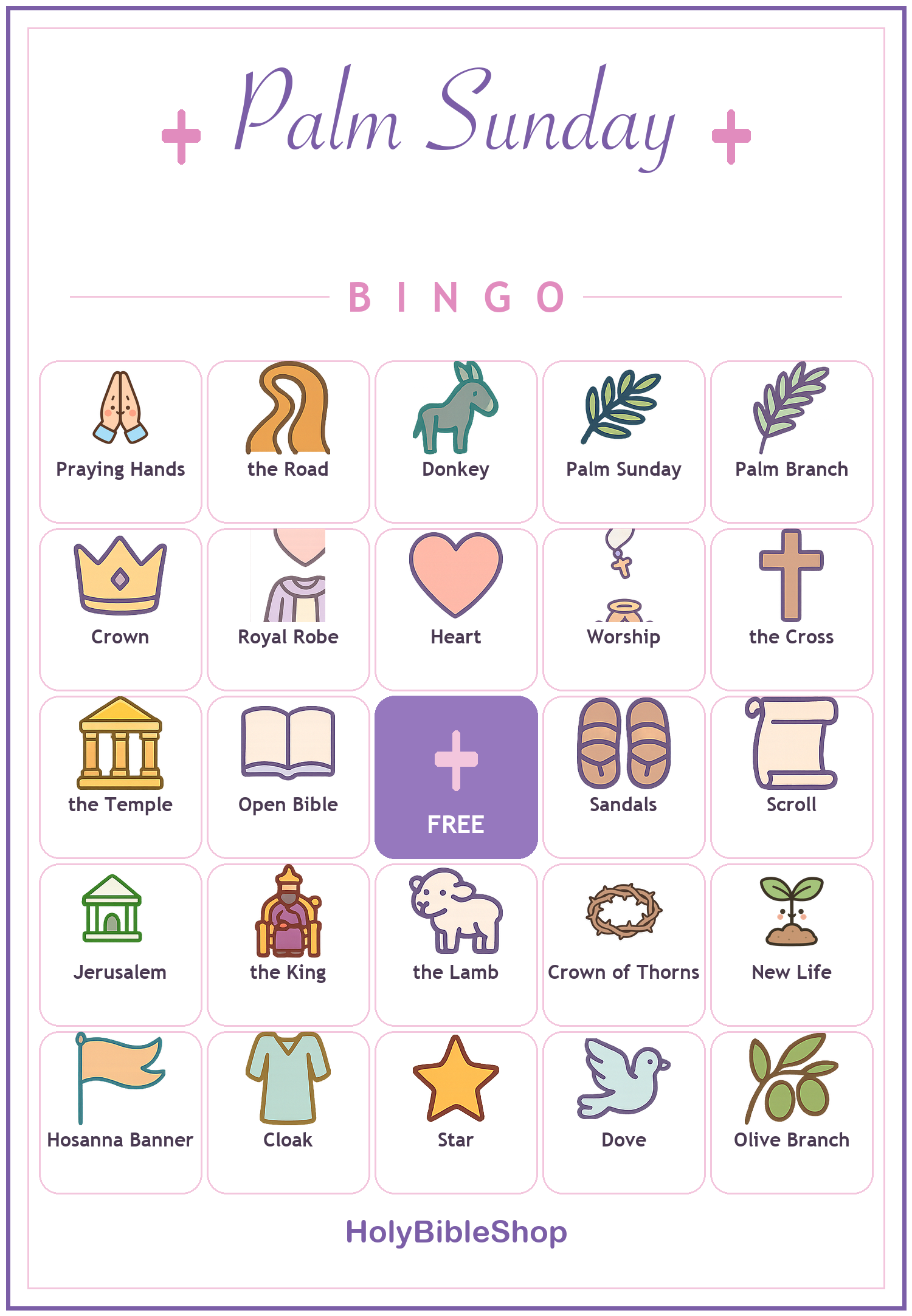 Palm Sunday Bingo, 60 Printable Christian Cards, Holy Week Bible Game, Sunday School Activity, Kids Bible Game, Easter