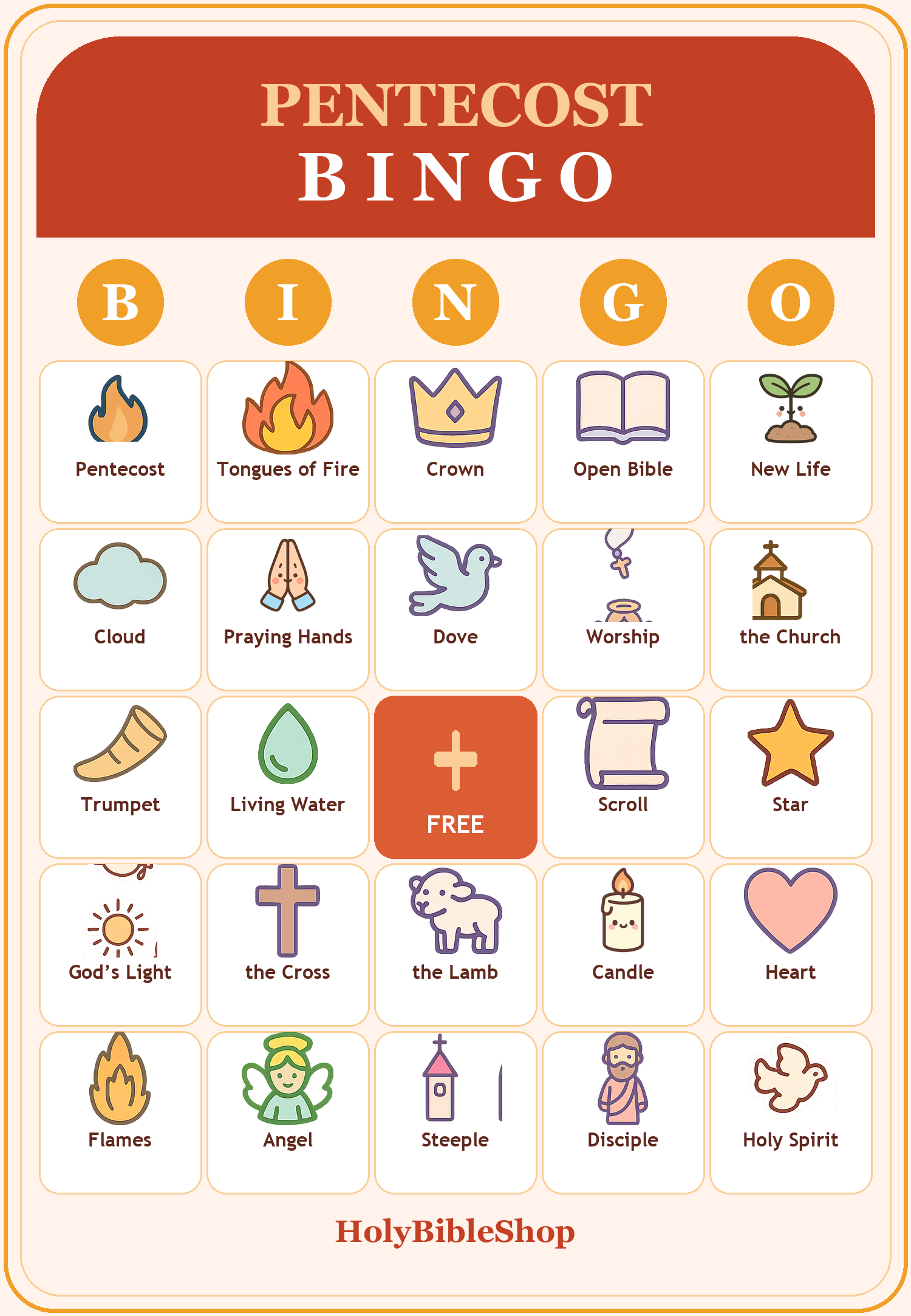 Pentecost Bingo, 60 Printable Christian Cards, Holy Spirit Bible Game, Sunday School Activity, Kids Bible Game, Acts 2
