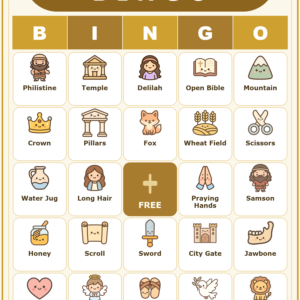 Samson Bingo, 60 Printable Christian Cards, Bible Story Game, Sunday School Activity, Kids Bible Game, Scripture Study