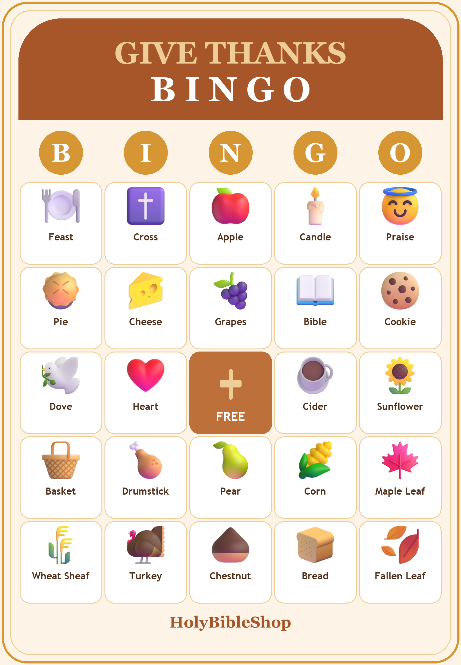 Thanksgiving Bingo, 60 Printable Christian Cards, Give Thanks to God Game, Sunday School Thanksgiving, Bible Activity for Kids, Church Game