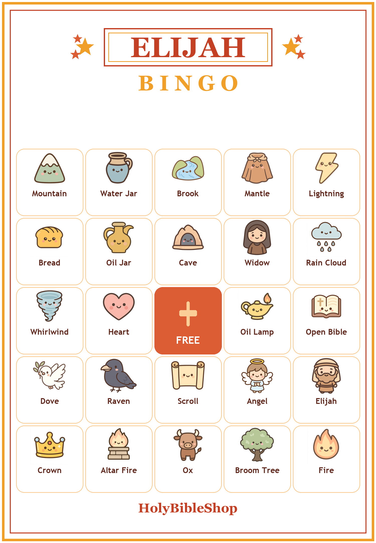Elijah the Prophet Bingo, 60 Printable Christian Cards, Bible Story Game, Sunday School Activity, Kids Bible Game, Scripture Study