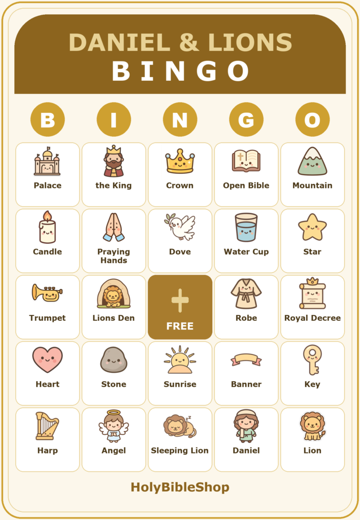 Daniel and the Lions Den Bingo, 60 Printable Christian Cards, Bible Story Game, Sunday School Activity, Kids Bible Game, Scripture