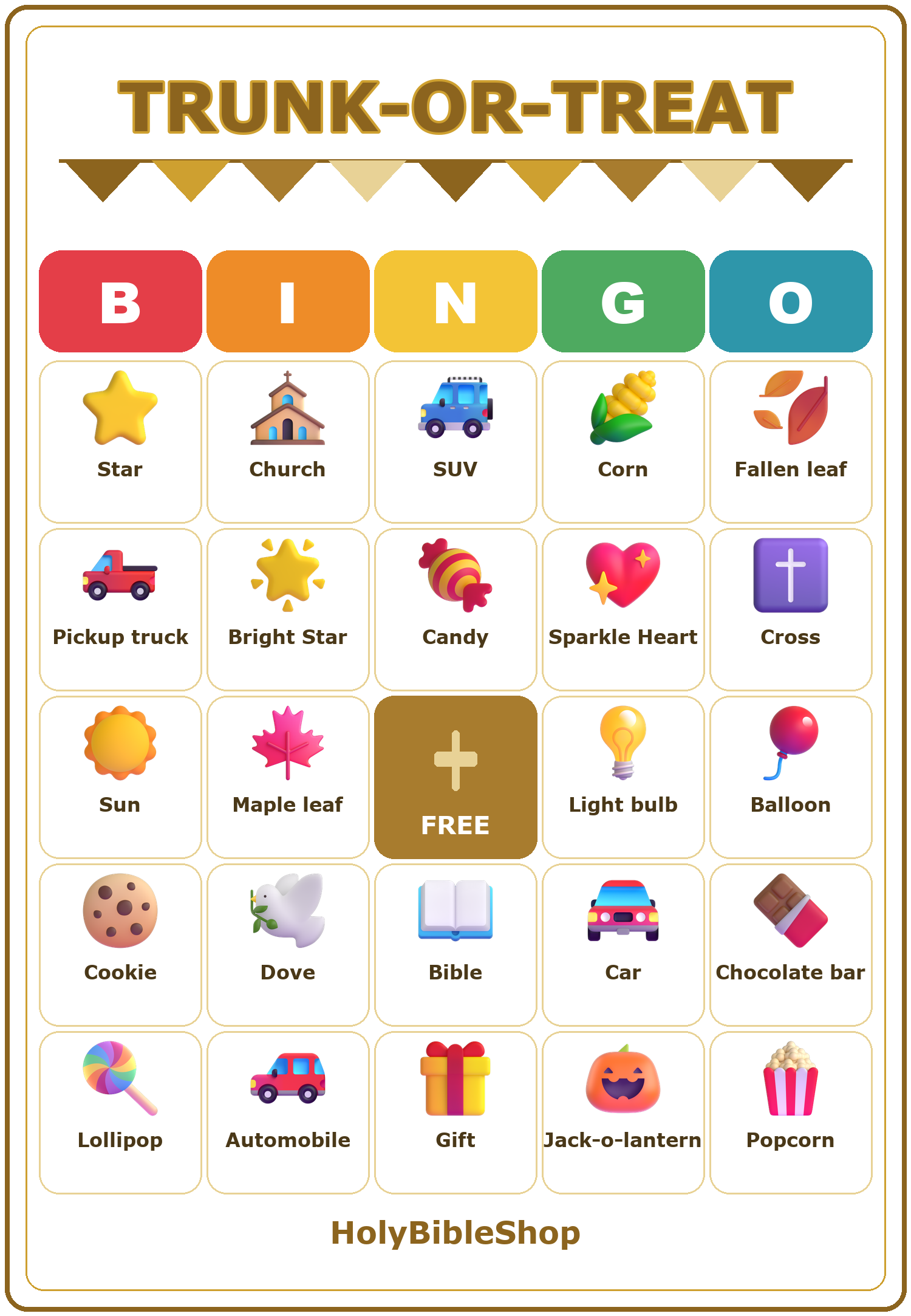 Fall Trunk or Treat Bingo, 60 Printable Bingo Cards, Trunk Or Treat, Fall Festival Game, Christian Fall Trunk or Treat Game
