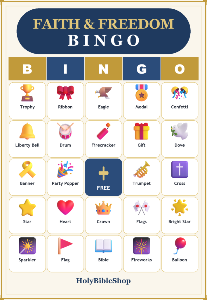 Faith and Freedom Bingo, 60 Printable Bingo Cards, 4Th Of July Bingo, Patriotic Bingo, Christian Freedom Game, Instant Download