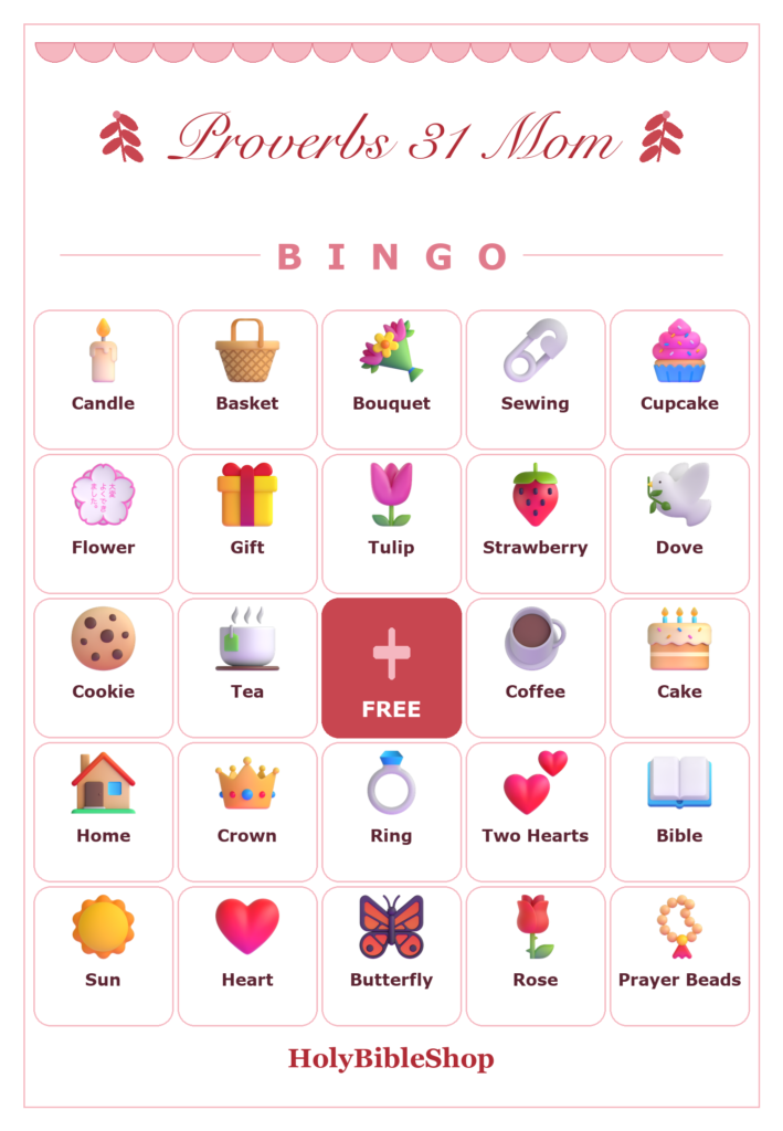 Proverbs 31 Mom Bingo, 60 Printable Bingo Cards, Mothers Day Bingo, Mothers Day Game, Christian Proverbs 31 Mom Game, Instant Download