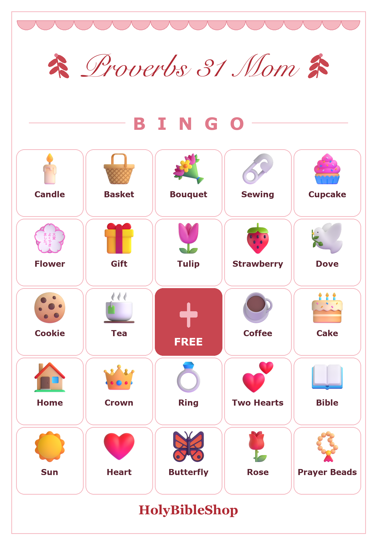 Proverbs 31 Mom Bingo, 60 Printable Bingo Cards, Mothers Day Bingo, Mothers Day Game, Christian Proverbs 31 Mom Game, Instant Download