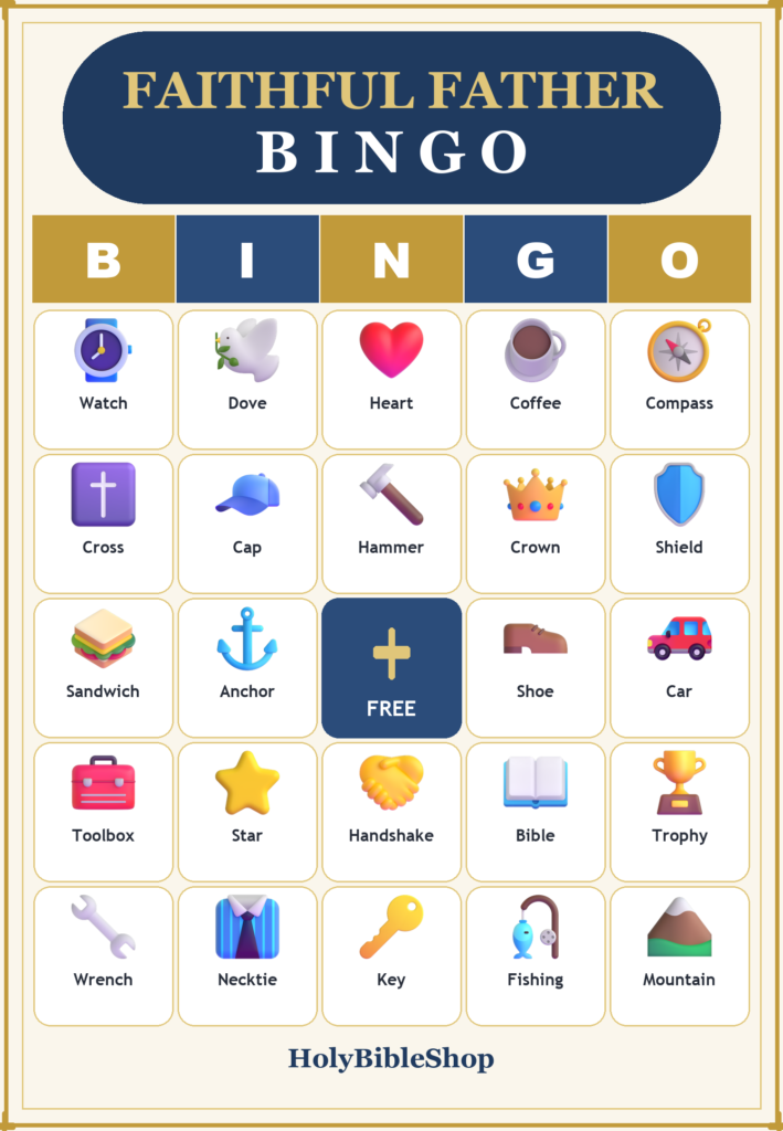 Faithful Father Bingo, 60 Printable Bingo Cards, Fathers Day Bingo, Fathers Day Game, Christian Father Game, Sunday School & Church Activity