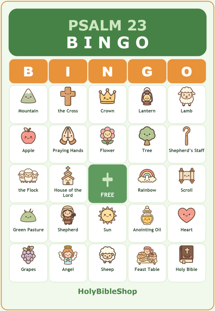 Psalm 23 Bingo, 60 Printable Christian Cards, The Good Shepherd, Sunday School Game, Bible Activity for Kids, Scripture Memory, Kids Church